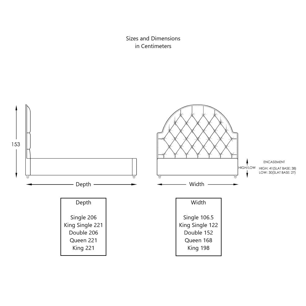 Moran Furniture Princess Bed Head Bedhead + Case + Slats Fabric