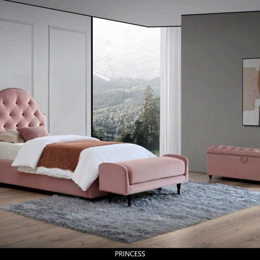 Princess Bedroom Furniture Full Size Led Bed With Drawers, Upholstered